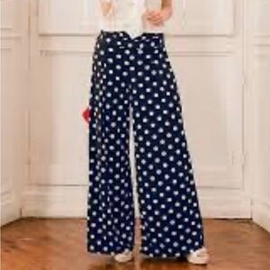 Elegant Navy Polka Dot‎ Wide-Leg Pants